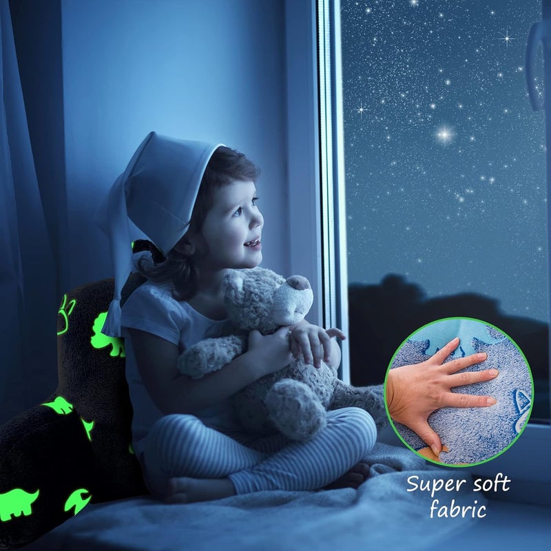 Aimuan Reading Pillow Glow in The Dark Bed Rest Wedge kids Glow Backrest Pillow Dinosaur Print with Arms Back Support for Sitting Up in Bed Cushion, Orange-blue - Image 2